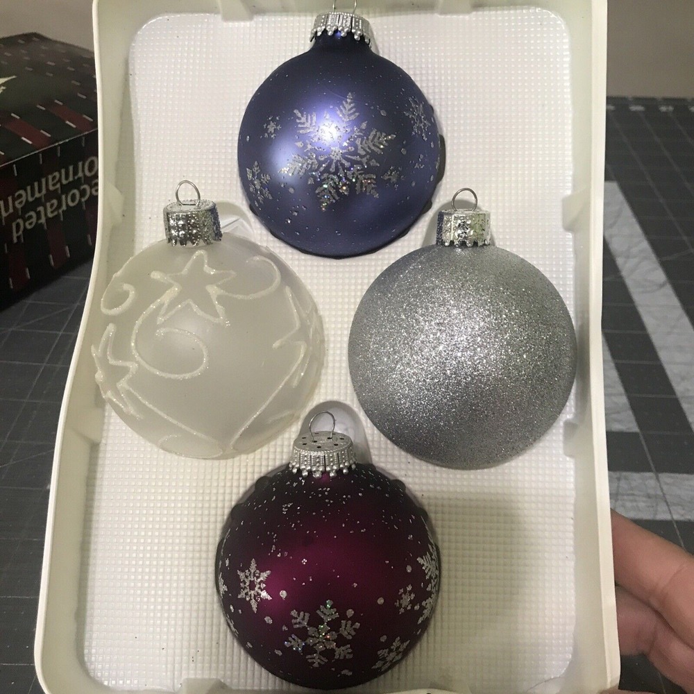 Set 4 Vintage‎ Krebs Assorted Color Glass Ornaments In Original Box.